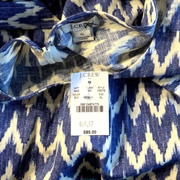 J Crew TIE BACK BOW Zig Zag Ikat LINEN DRESS XL Cottagecore Lagenlook Homestead - Picture 4 of 4